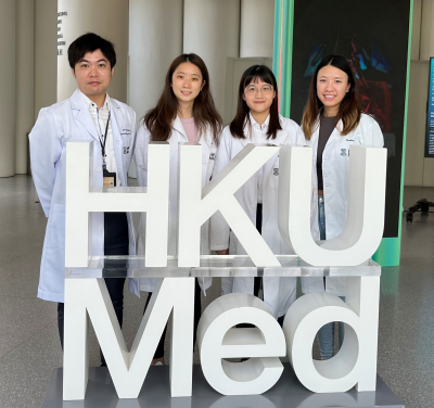 A research team from HKUMed estimates an over 30% elevated risk of breast cancer among antipsychotic users. The research team members include (from left): Dr Francisco Lai Tsz-tsun, Research Assistant Professor; Janice Leung Ching-nam, Research Assistant; Dora Ng Wai-yee, Student Research Assistant and Rachel Chu Yui-ki, Research Assistant, Centre for Safe Medication Practice and Research, Department of Pharmacology and Pharmacy, HKUMed.